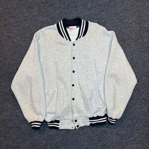 Vintage Hartwell Mens XL Heather Gray Striped Varsity Snap Front Sweatshirt